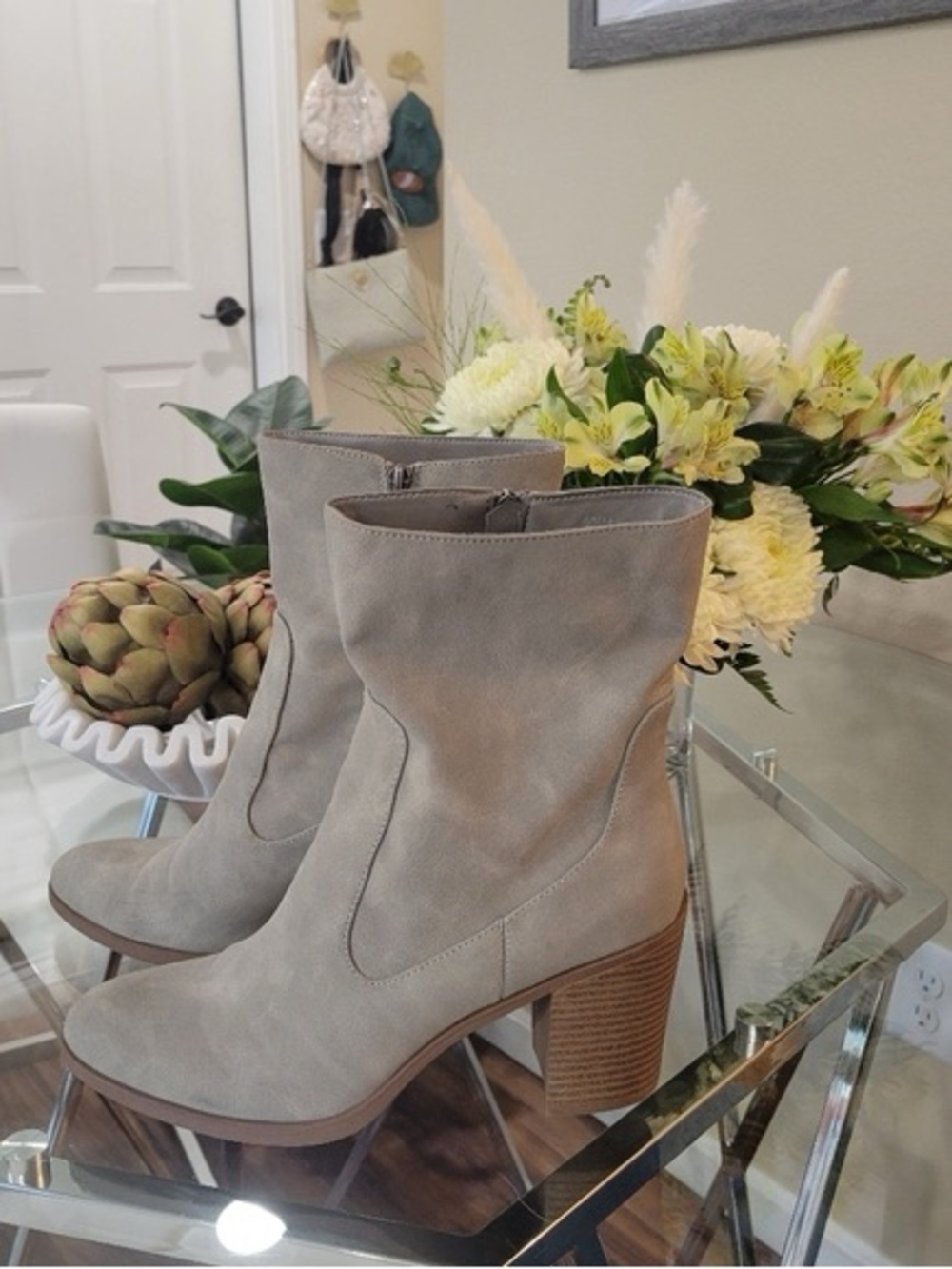 Maurices Light Taupe Mid-Calf Block Heel Booties - Picture 2 of 2